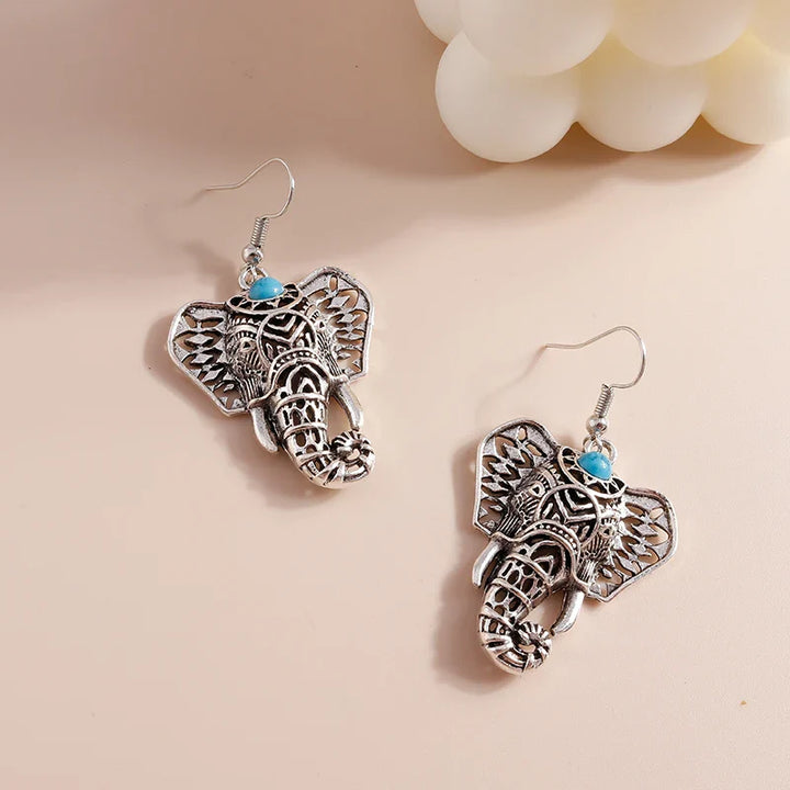 Vintage Olifant Dangle Oorbellen Zilver Bohemian