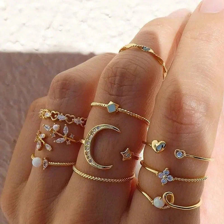 Boheemse zilveren en gouden ringen set