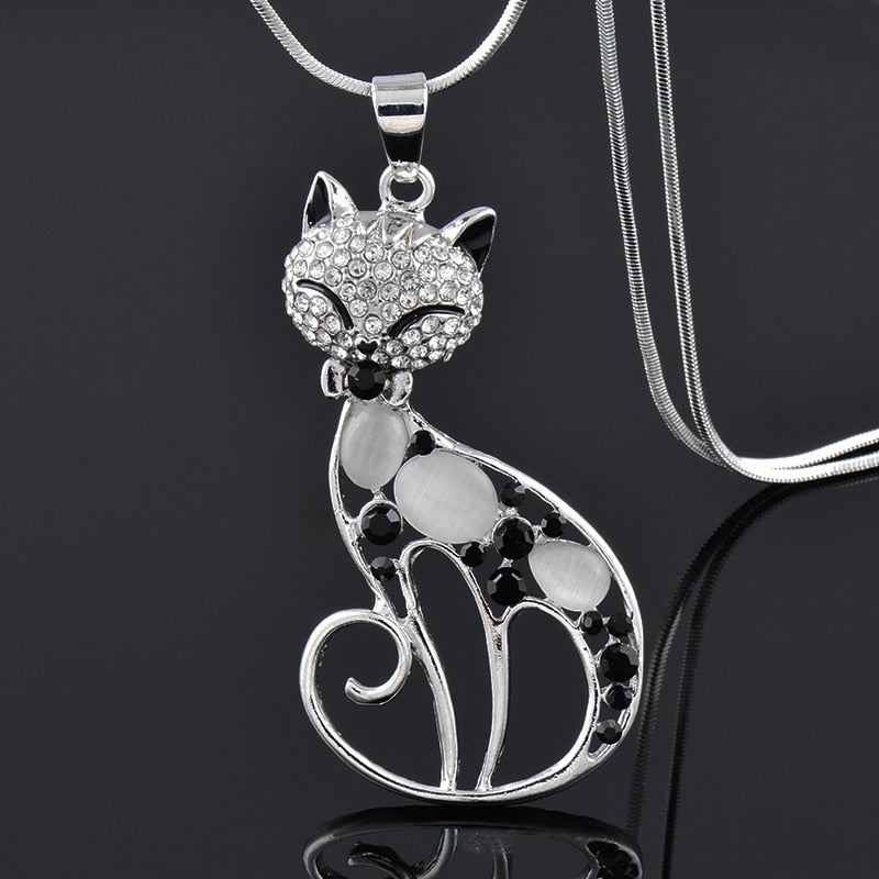 Katten van Liefde Ketting in Sterling Zilver en Zirkonia Ingelegd