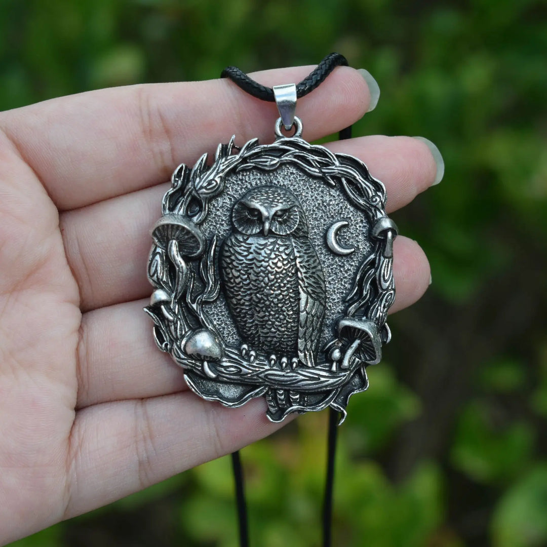 Mystieke Uil Maan Paddenstoel Hanger Ketting