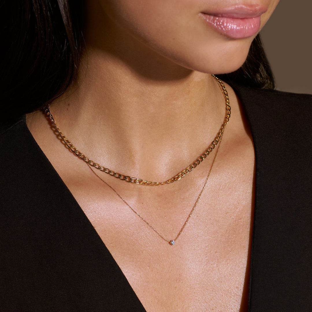 Elegante platte schakel ketting in wit goud