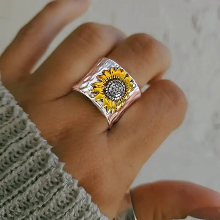Zonnebloem Ring in Zilver