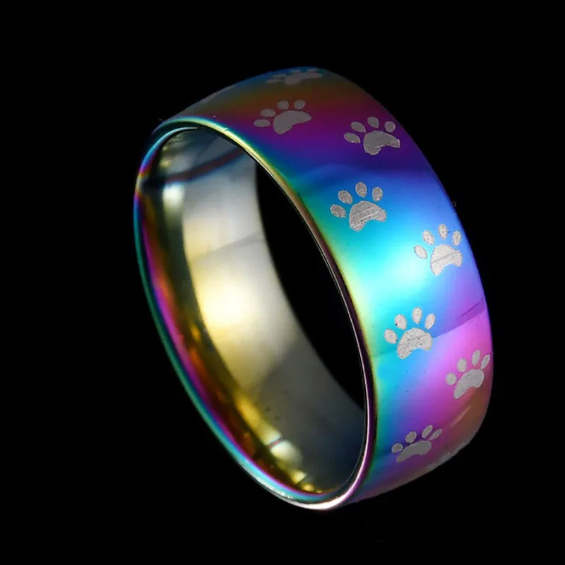 Handgemaakte Regenboog RVS Pootafdruk Ring