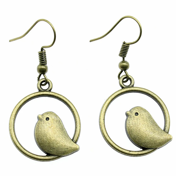 Vintage Vogel Charm Dangle Oorbellen – Handgemaakte Boho Sieraden