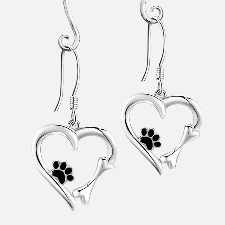 Zilveren Dangle Oorbellen met Hart & Poot Ontwerp