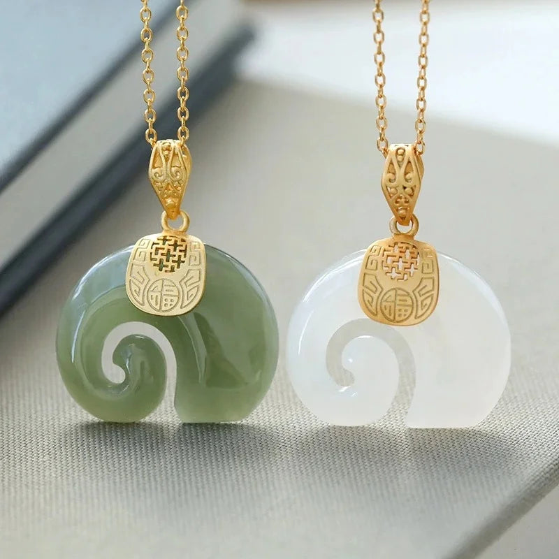 Hetian Jade Olifant Hanger Ketting – Goud Geplateerde Ketting voor Vrouwen
