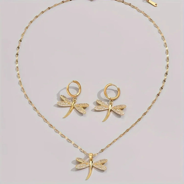 Gouden Libelle Sieraad Ketting met Bonus Oorbellen