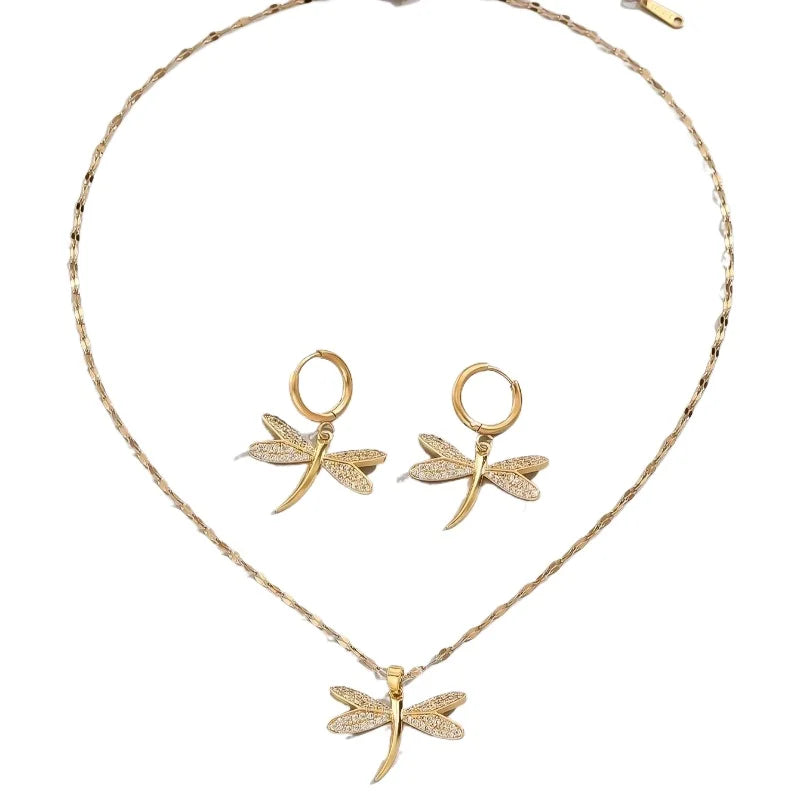 Gouden Libelle Sieraad Ketting met Bonus Oorbellen