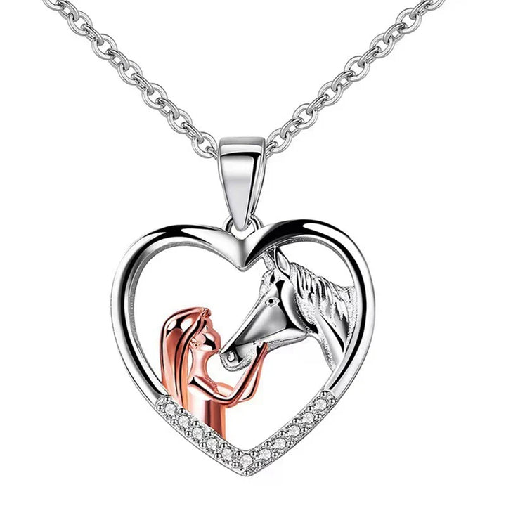 Mooie Hart Zircon Meisje en Paard Ketting