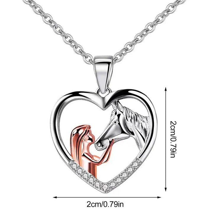 Mooie Hart Zircon Meisje en Paard Ketting