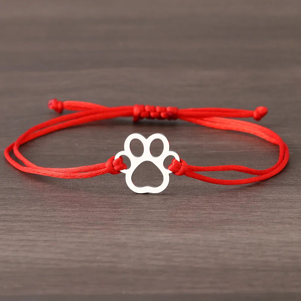 Pootafdruk Koordarmband – Verstelbaar Zwart en Rood Ontwerp