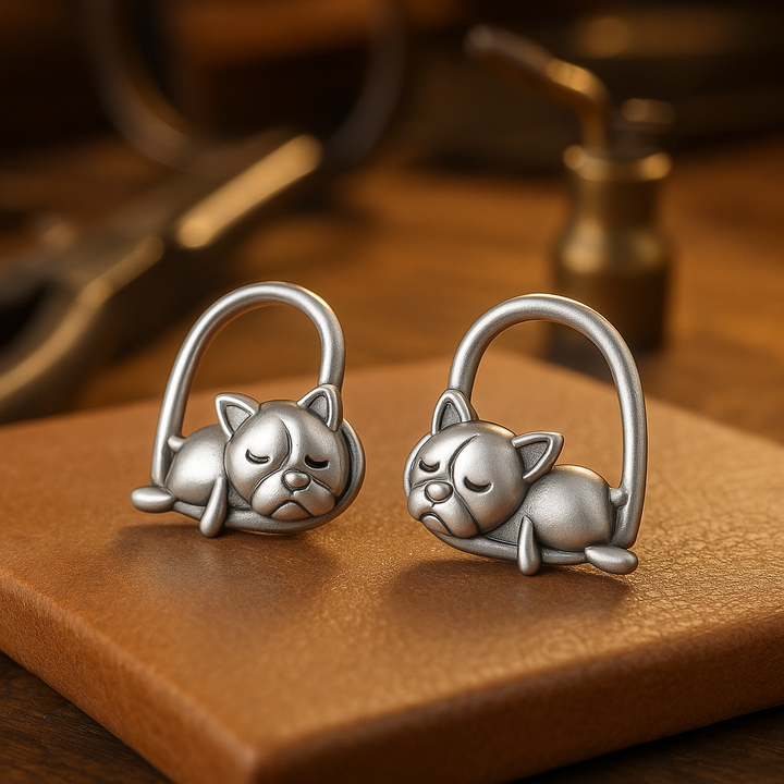 Zilveren Slapende Puppy Stud Oorbellen