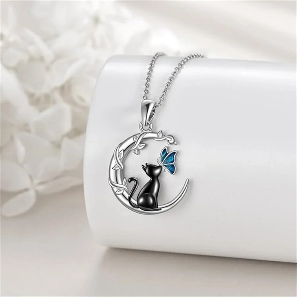 Maan Kat Vlinder Kristallen Hanger Ketting