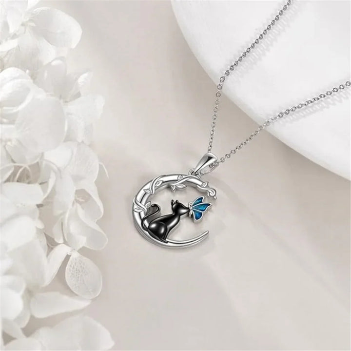 Maan Kat Vlinder Kristallen Hanger Ketting