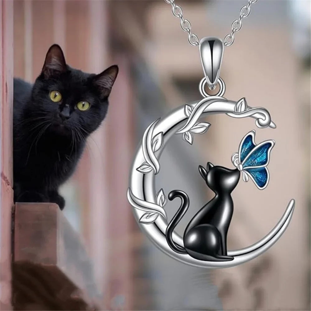 Maan Kat Vlinder Kristallen Hanger Ketting