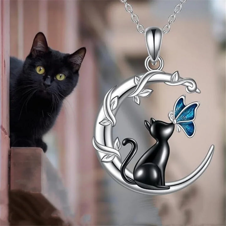 Maan Kat Vlinder Kristallen Hanger Ketting