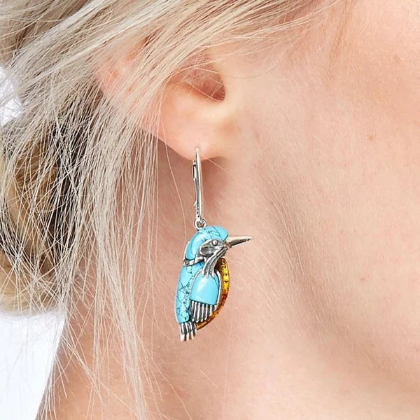 Blauwe Kolibrie Emaille Oorbellen