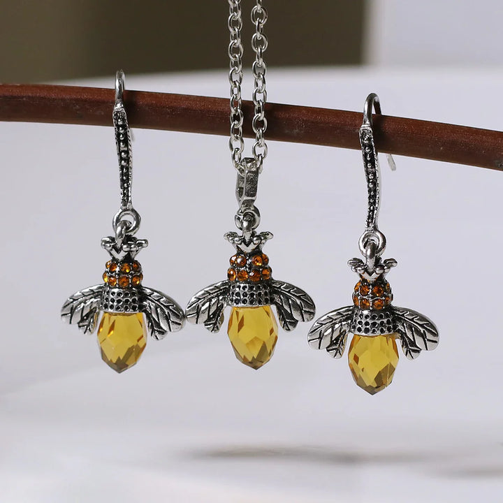 Vintage Bijen Ketting & Oorbellen Set