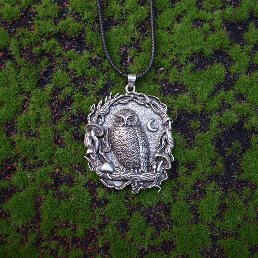 Mystieke Uil Maan Paddenstoel Hanger Ketting