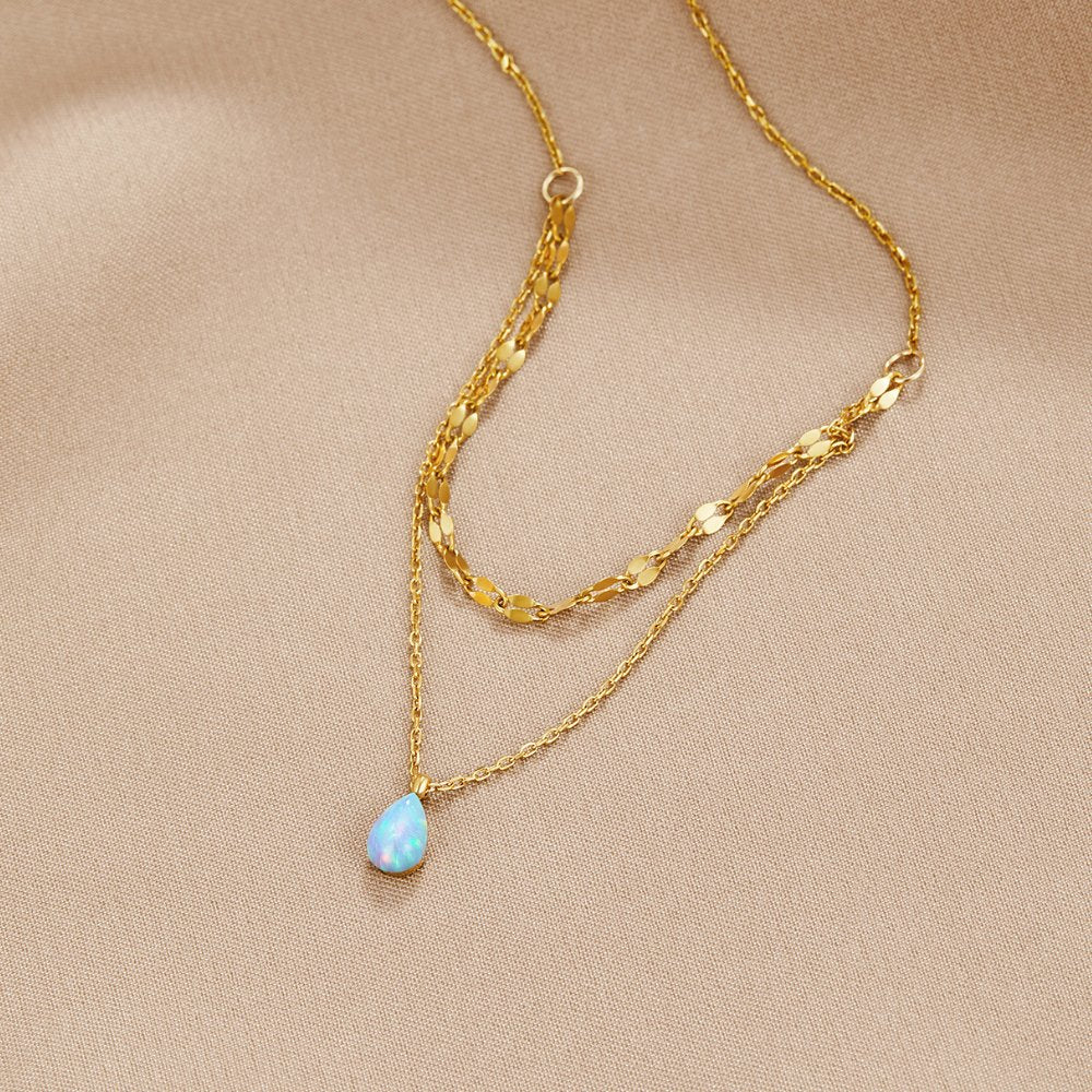 Blauwe Opal Druppel Gelaagde Ketting