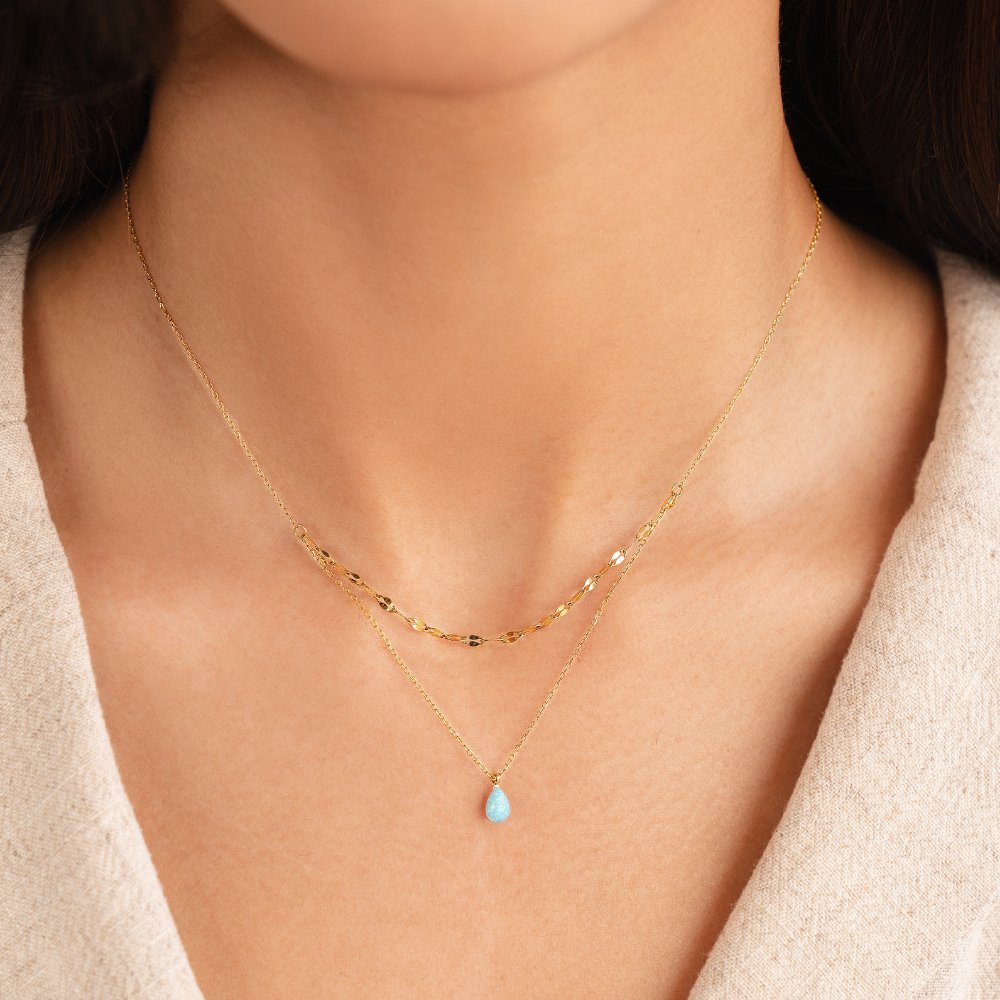 Blauwe Opal Druppel Gelaagde Ketting
