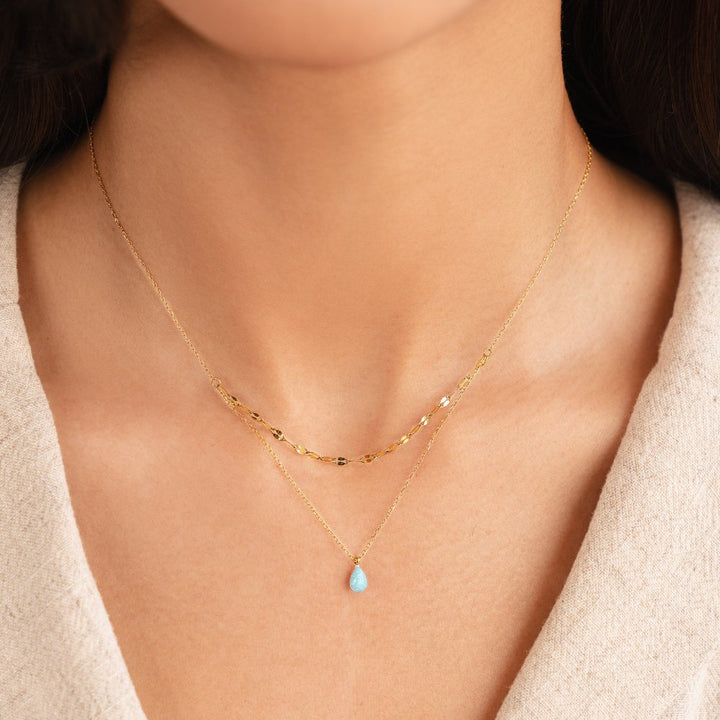 Blauwe Opal Druppel Gelaagde Ketting