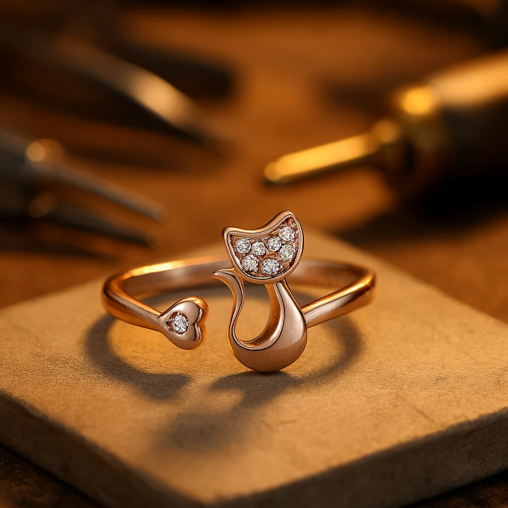 Schattige Kat Open Ring – Cubic Zirconia