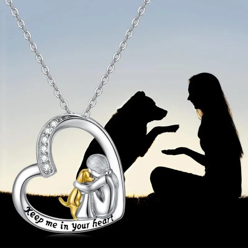 Sterling Zilveren Ketting – Hart & Hond Ontwerp met Zirkonia
