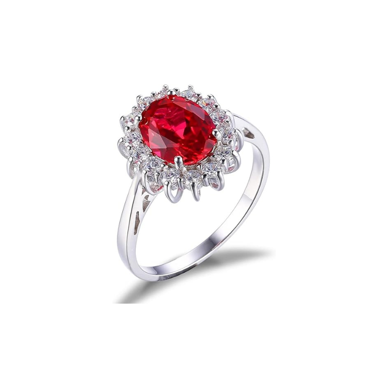 Elegante ring van wit goud met robijn halo