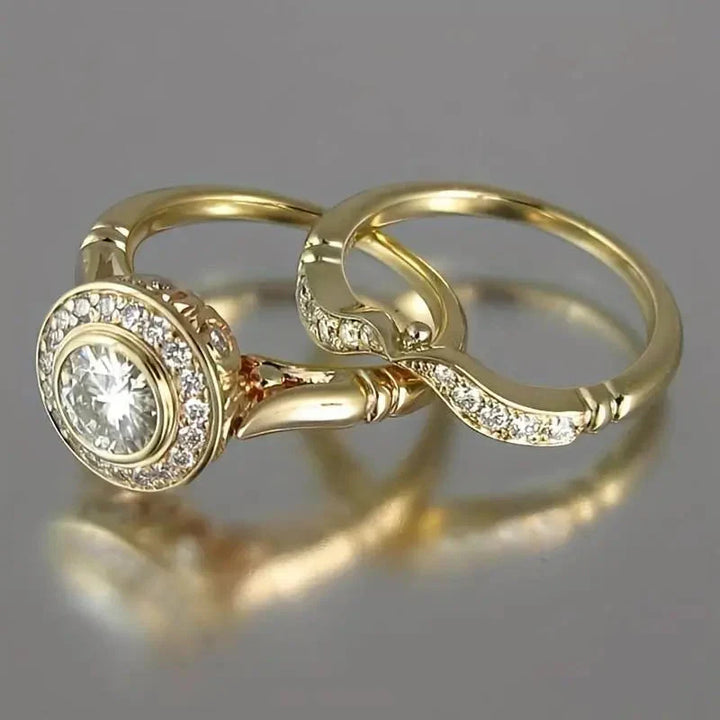 Elegante gouden ring met zirkonia in vintage stijl
