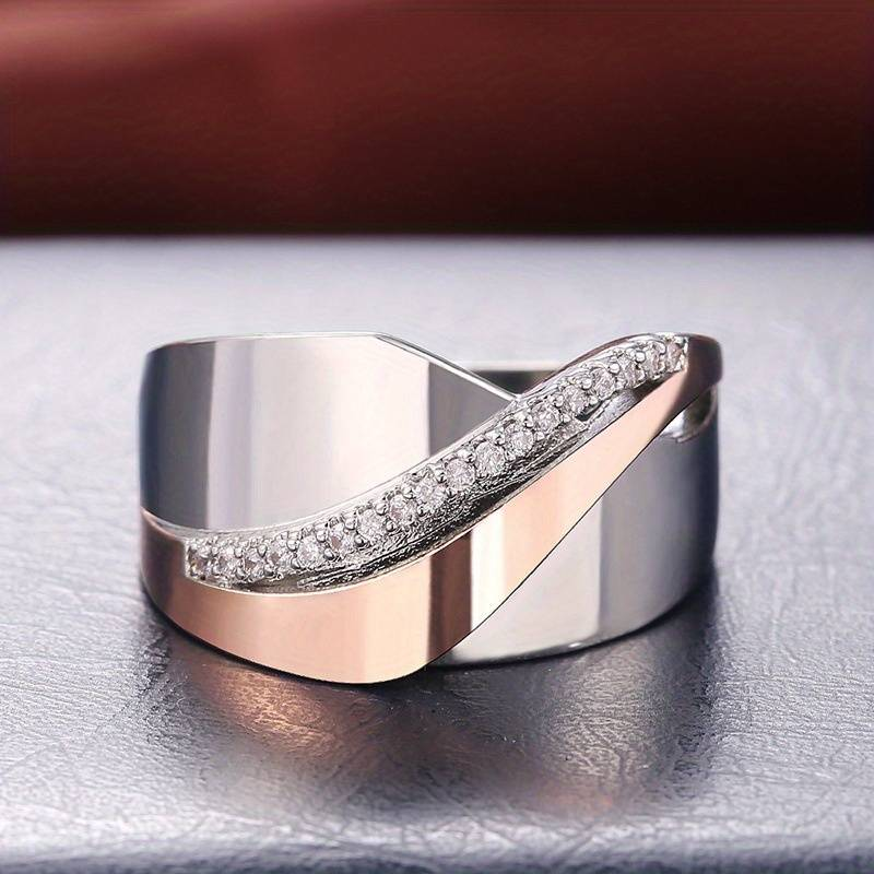 Vintage rosegouden en zilveren ring met zirkonia