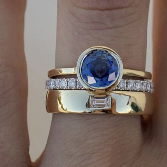 Vintage elegante blauwe zirkonia ringenset