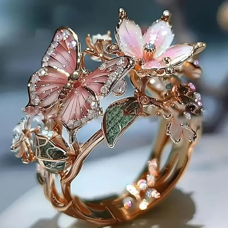 Elegante zirkonia ring met vlinderontwerp
