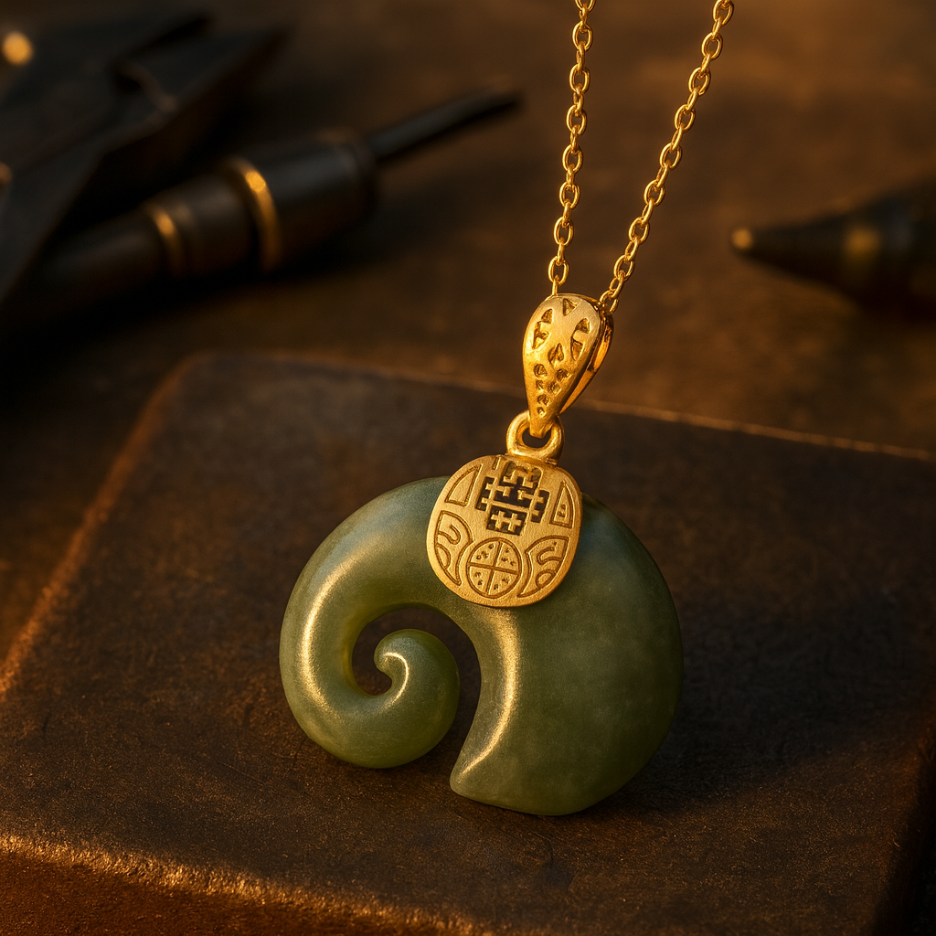 Hetian Jade Olifant Hanger Ketting – Goud Geplateerde Ketting voor Vrouwen