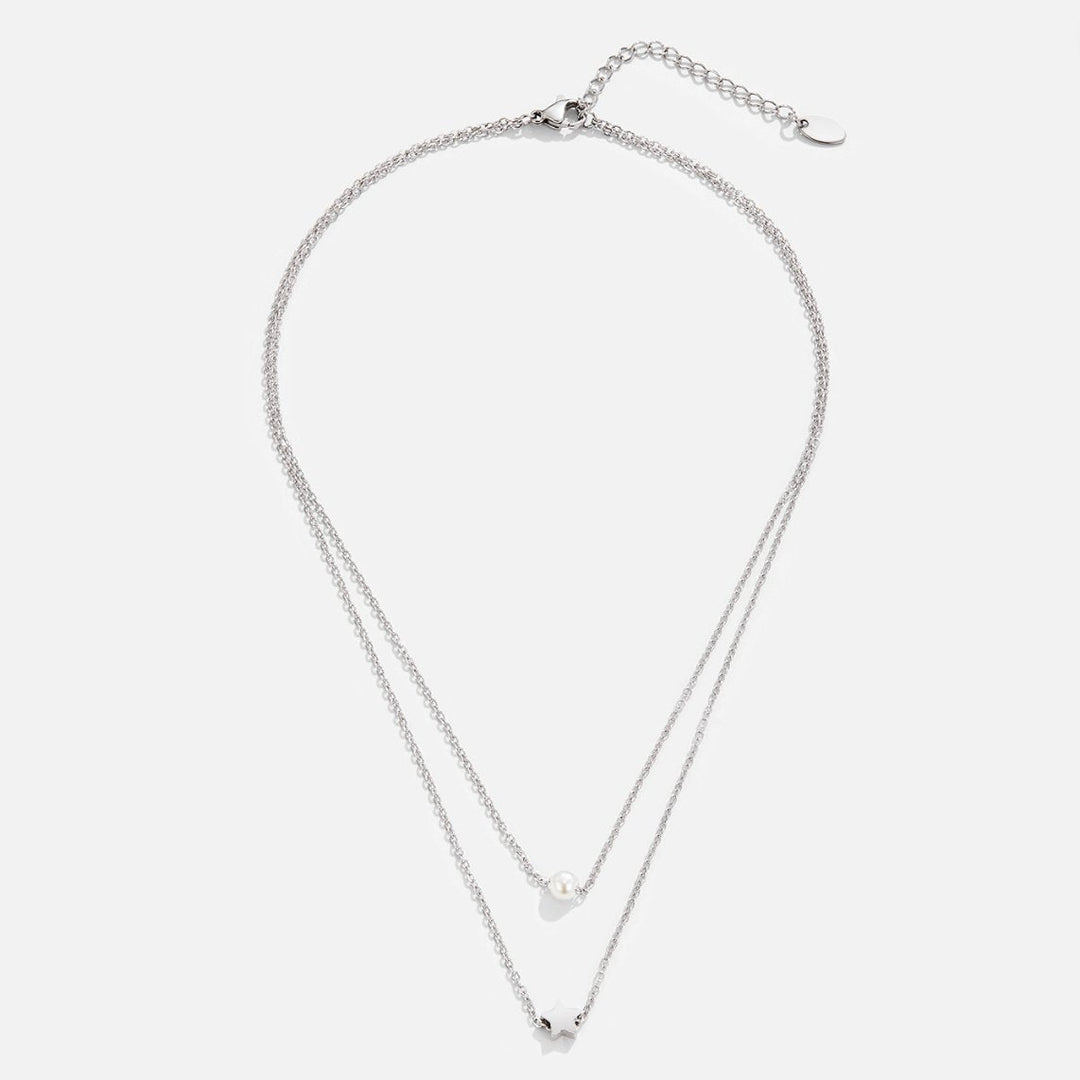 Verfijnde zilveren ketting met sterren en parels