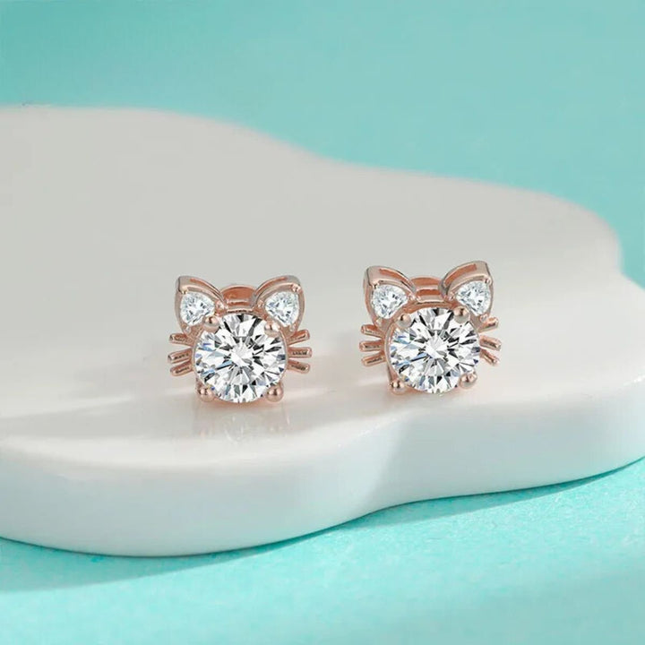 Moissanite Roze Gouden Kat Stud Oorbellen in Sterling Zilver