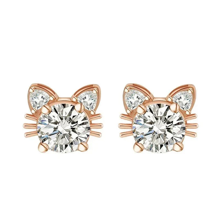 Moissanite Roze Gouden Kat Stud Oorbellen in Sterling Zilver