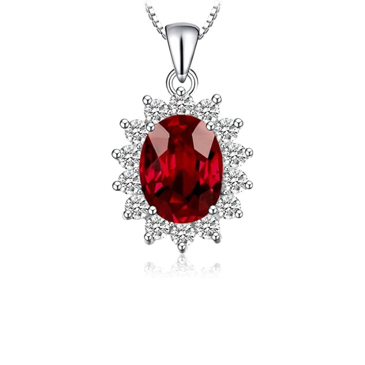 Elegante witgouden ketting met ruby halo