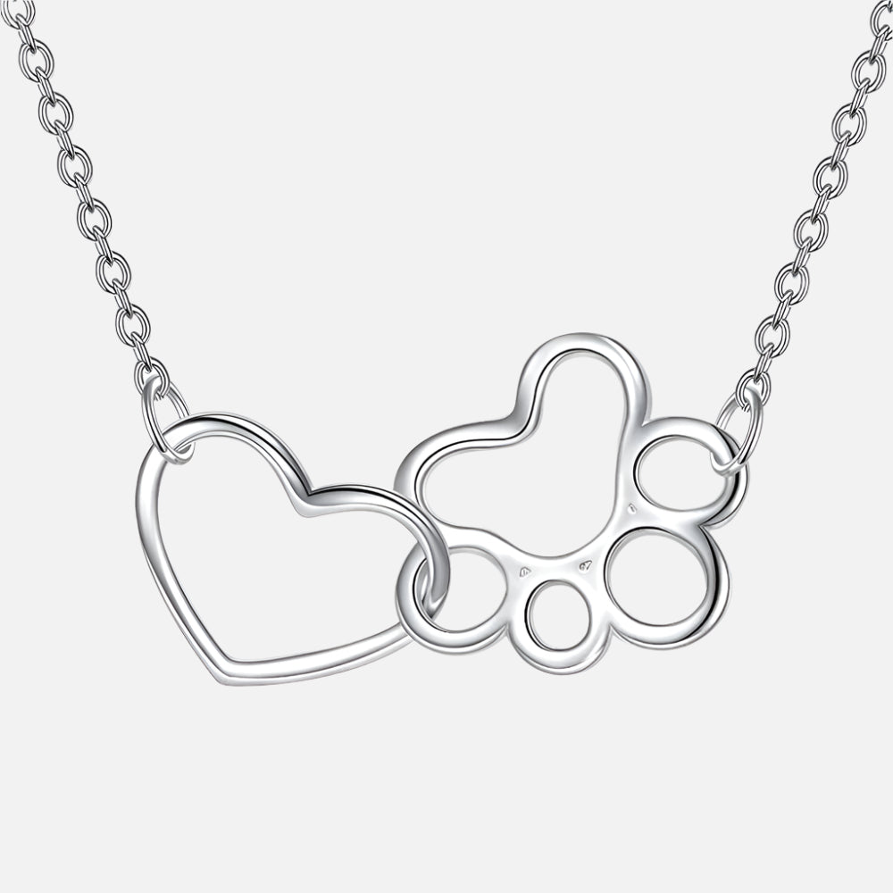 Sterling Zilveren Pootafdruk Ketting – Hart Kristal Hanger