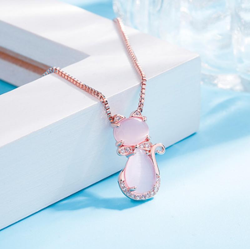 Roze stenen schattige kattenhalsketting met zirkon