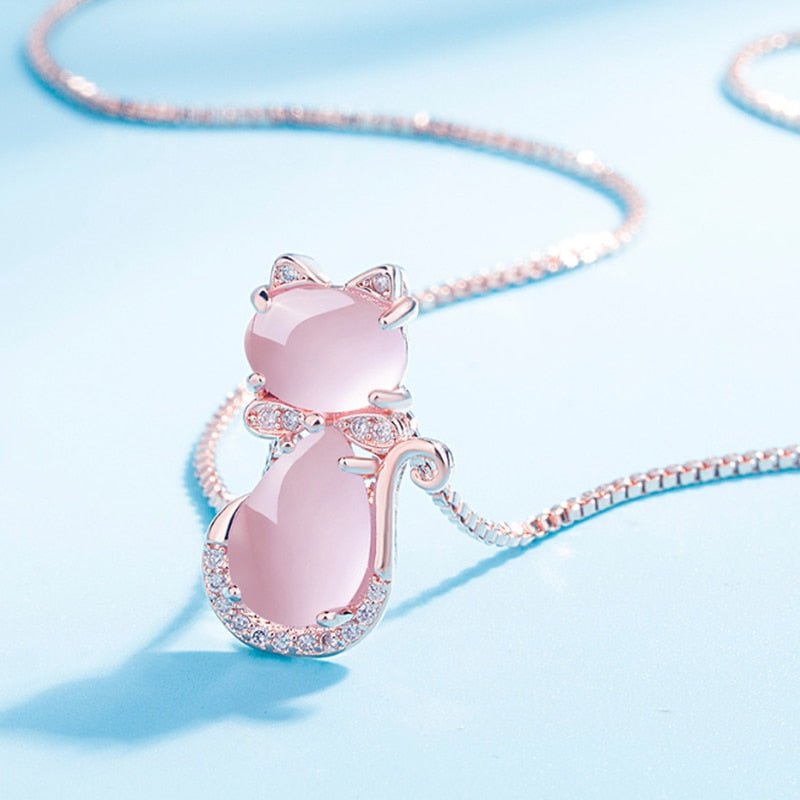 Roze stenen schattige kattenhalsketting met zirkon