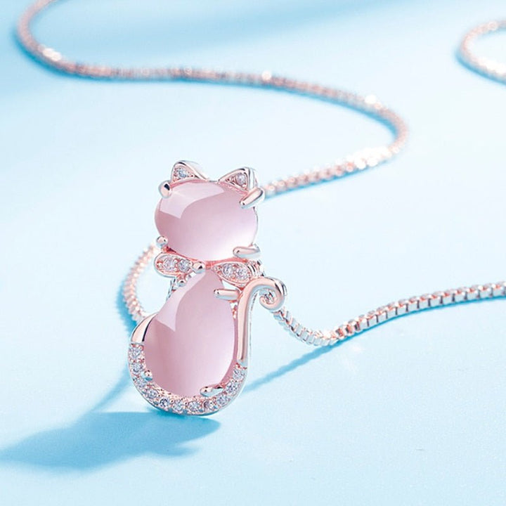 Roze stenen schattige kattenhalsketting met zirkon