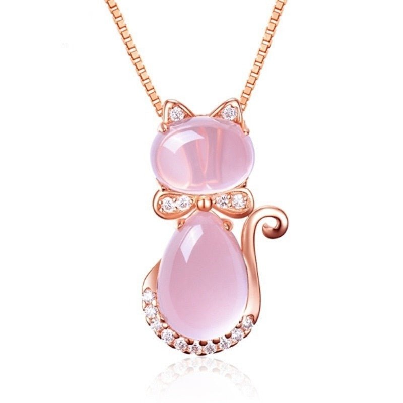 Roze stenen schattige kattenhalsketting met zirkon