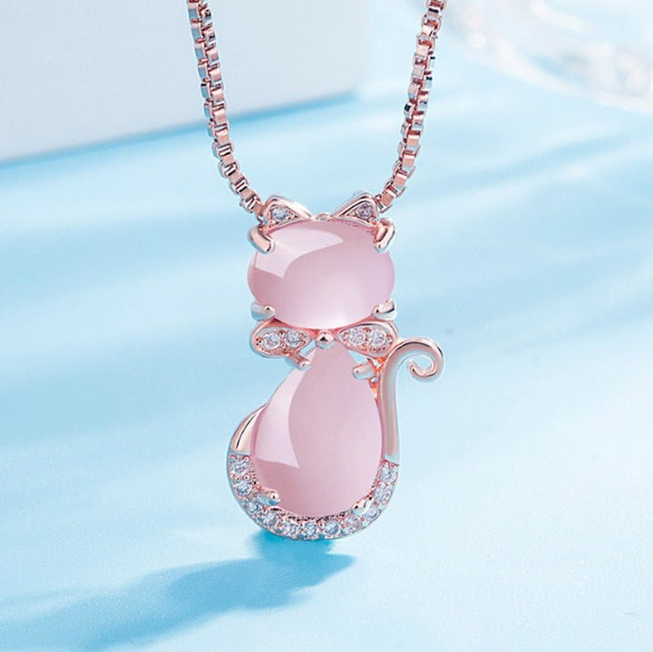 Roze stenen schattige kattenhalsketting met zirkon