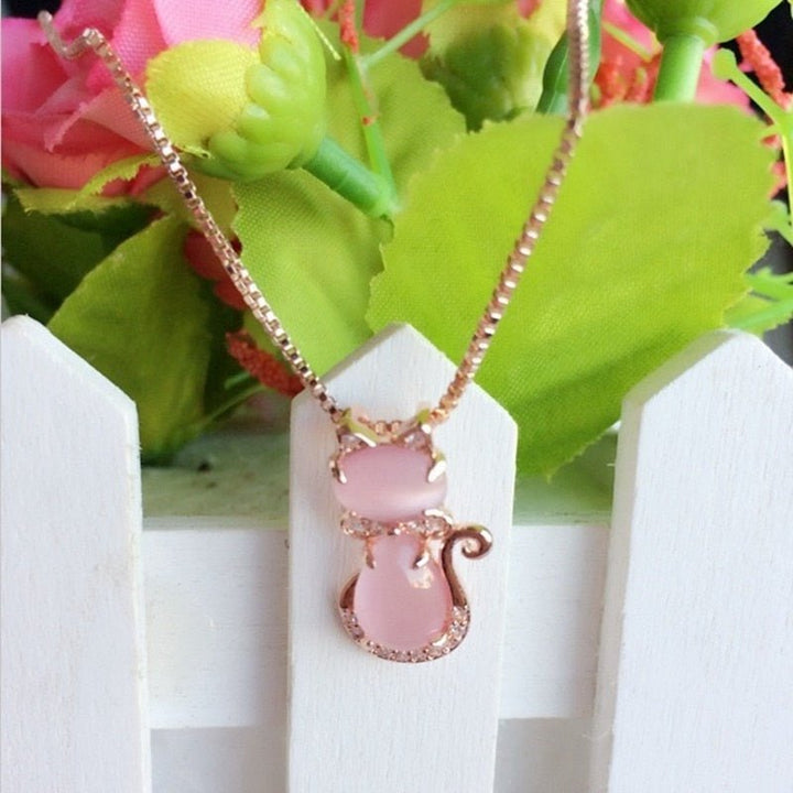 Roze stenen schattige kattenhalsketting met zirkon