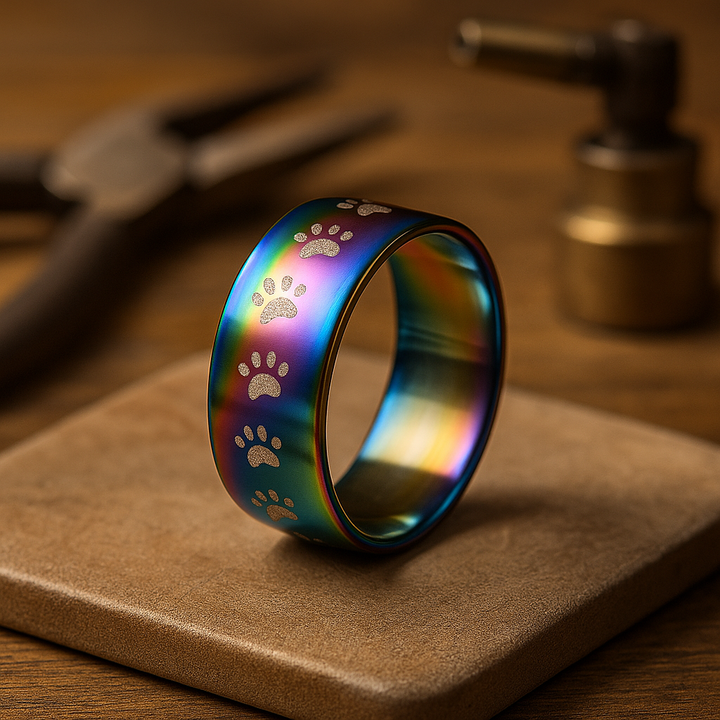Handgemaakte Regenboog RVS Pootafdruk Ring