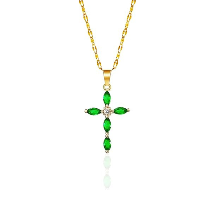 Elegante gouden ketting met smaragd kruis ontwerp