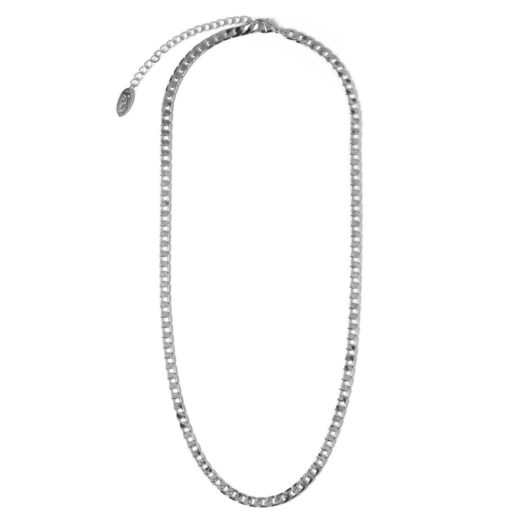 Elegante platte schakel ketting in wit goud