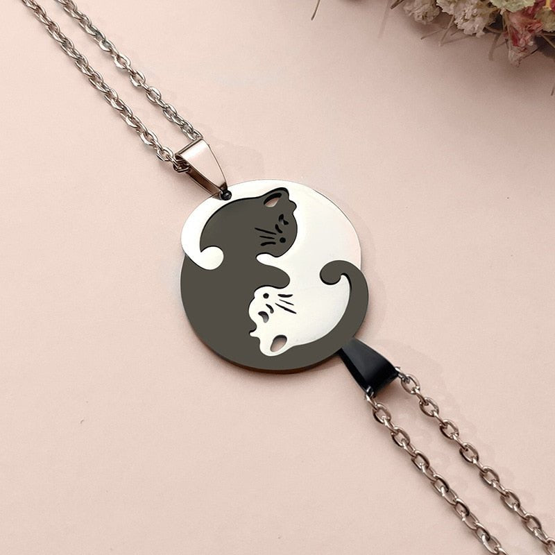 Yin yang katten roestvrijstalen ketting